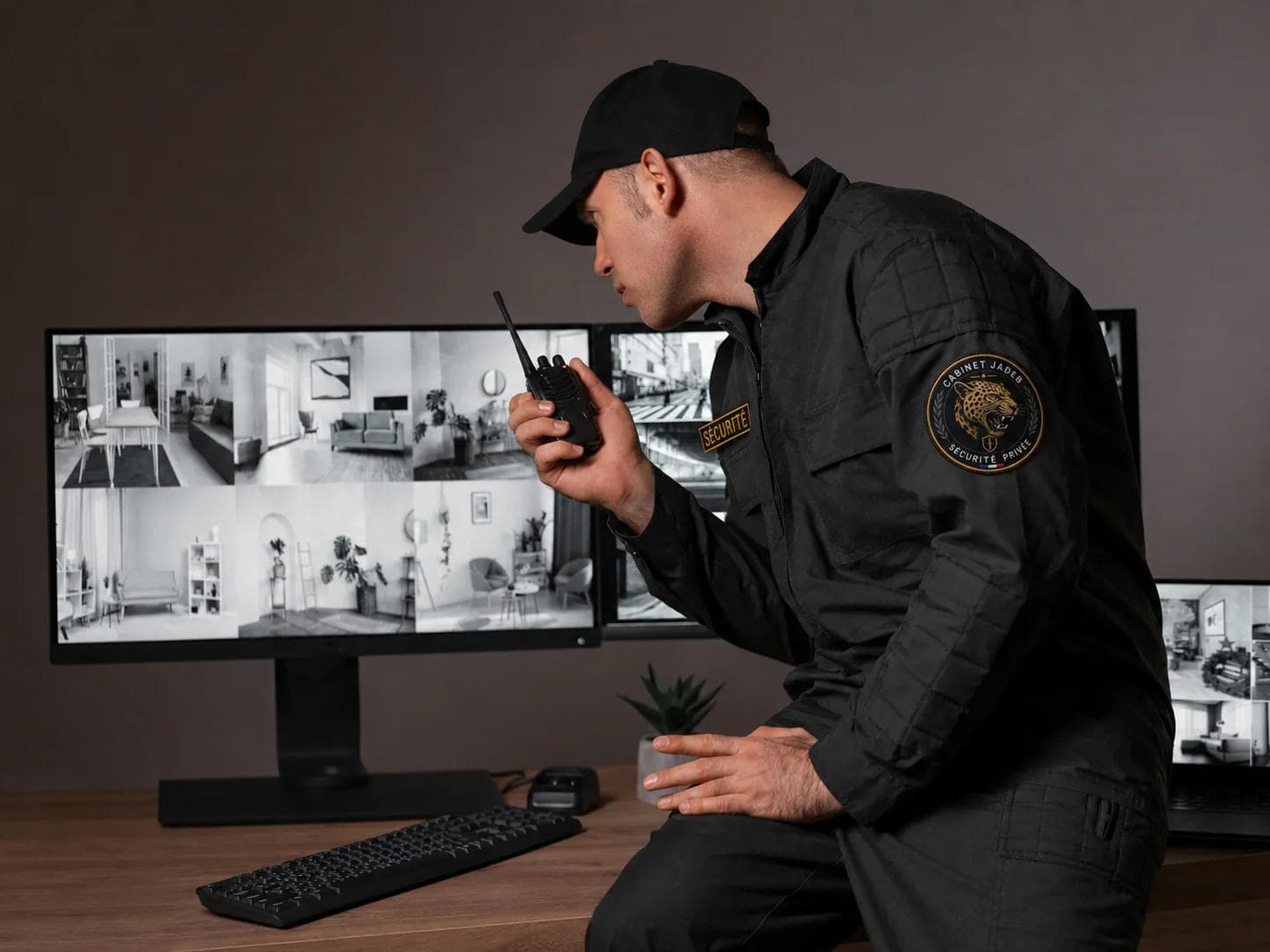 Agent du Cabinet Jadeb analysant un dispositif de télésurveillance